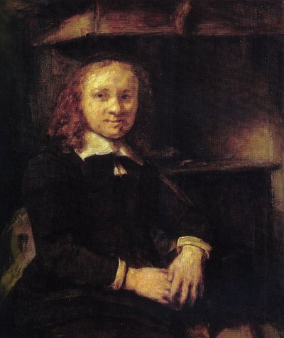 Portrait of Jan Boursse, Sitting by a Stove by Rembrandt van Rijn